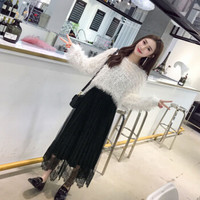 薇图（vitto）女装 春夏款金丝绒蕾丝网纱拼接百搭关身裙2019年春季新款 dVT095 黑色 均码80-135斤