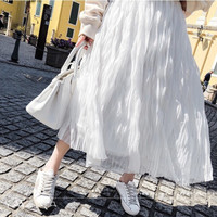 AUDDE 2019夏季新款女装新品半身裙女韩版中长款气质宽松显瘦仙女大摆长裙百褶裙 HCFX017 白色 均码