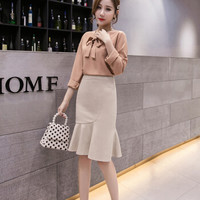 薇图（vitto）女装 2019年夏季高腰中长款不规则包臀纯色鱼尾半身裙xbVT509 杏色 XL