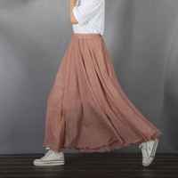 BANDALY 蹦跶狸 夏季新款女装新品半身裙时尚文艺棉麻半身裙长裙大摆裙薄 MMKH1836 浅玫瑰红 80（裙长80-85CM）