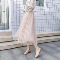 AUDDE 2019春夏季新款女装新品半身裙女亮片高腰网纱百褶裙超火中长款纱裙 zx1202-8040 杏色 均码