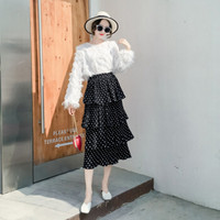 BANDALY 2019夏季新款女装新品半身裙黑色松紧高腰黑色波点百褶多层次蛋糕裙 zx1202-732 黑色 均码