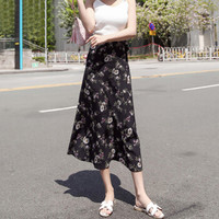 一塘晨2019夏装新款女士韩版优雅小碎花淑女半身裙 S82S0036BA10JM 黑色 均码