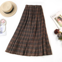 AUDDE 2019春夏季新款女装新品半身裙女复古文艺风高腰百褶长裙女印花格子裙 zxALQY400 咖啡 均码