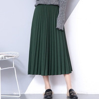 BANDALY 蹦跶狸 春季新款女装新品半身裙女大码纯色百搭百褶裙休闲修身呢子长裙 GZWH8623 墨绿色 均码