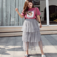 薇图（vitto）女装 2019春夏款新款百褶裙a字仙女网纱裙蛋糕裙半身裙高腰中长款 xbVT354 灰色 均码