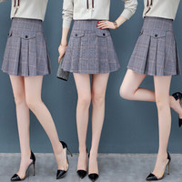 莉夏乐 2019春装新品半身裙女装大码高腰百褶裙短裙适合胯大腿粗的裙子格纹 HZ2117-9008 灰色 L