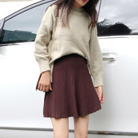 BANDALY 蹦跶狸 秋季女装新品半身裙女针织百褶裙秋冬毛线短裙线裙子松紧腰针织裙女 HC0901-11 咖啡 均码