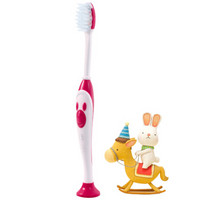 黑妹(heimei) QQ兔儿童牙刷(2-9岁) 软毛吸盘可站立婴儿宝宝训练牙刷幼儿非电动牙刷(红色)