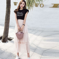 薇图（vitto）女装 2019春夏款新款百褶裙a字仙女网纱裙蛋糕裙半身裙高腰中长款 xbVT354 粉色 均码