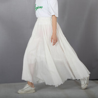 BANDALY 蹦跶狸 夏季新款女装新品半身裙时尚文艺棉麻半身裙长裙大摆裙薄 MMKH1836 白色 80（裙长80-85CM）