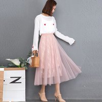 BANDALY 2019春夏季新款女装新品纱裙半身裙女中长款百搭蕾丝网纱百褶裙子仙女裙 zx3A25-7320 粉红色 均码