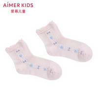 Aimer kids爱慕儿童童装蝴蝶结提花童袜女童棉质春夏薄款学生短袜 AK1941623粉色16