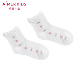 Aimer kids爱慕儿童童装蝴蝶结提花童袜女童棉质春夏薄款学生短袜 AK1941623白色18