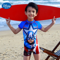 迪士尼（DISNEY)儿童泳衣 漫威系列复仇者联盟美国队长 中小童男童连体泳衣冲浪服S19W2F0162A 蓝色 140