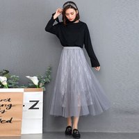 BANDALY 2019春夏季新款女装新品纱裙半身裙女中长款百搭蕾丝网纱百褶裙子仙女裙 zx3A25-7320 灰色 均码