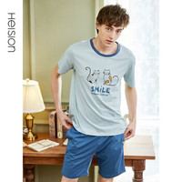 海之宁  睡衣男夏季薄款短袖短裤纯棉 青少年休闲宽松全棉家居服套装男士韩版学生卡通H91XMJT033 绿色 XL