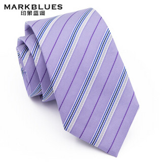 印象蓝调 男士真丝领带8cm宽领带 商务正装结婚婚礼桑蚕丝领带礼盒装 亮紫蓝色条纹 8CM