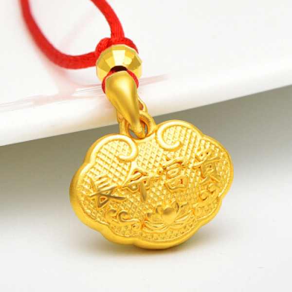 商品凤禧珠宝 黄金吊坠长命锁3d硬金足金宝宝金锁项链男女款 满月周岁