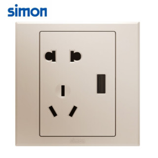 西蒙(SIMON) 开关插座面板 E3系列 五孔带USB插座 86型面板 香槟金色 30E729-44