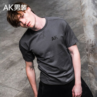 AK男装 (AKSERIES)都市特工简约落肩短袖T恤1800048 灰色 S