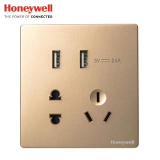 霍尼韦尔(honeywell)开关插座面板 五孔插座带USB充电二三极插座 境尚系列 金色