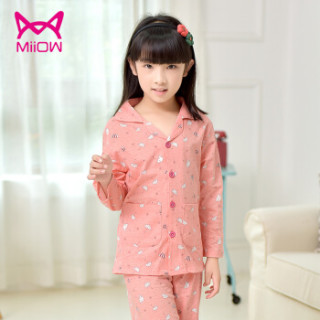 猫人(MiiOW)儿童睡衣纯棉长袖短袖春夏季女孩中大童童装家居服套装 粉红小伞 140