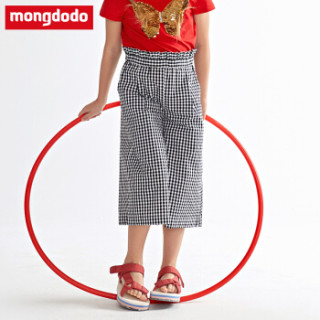 巴拉巴拉旗下梦多多mongdodo童装女童七分裤2019新款中大童七分裤76712190151白黑色调140