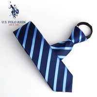 美国马球协会uspoloassnU.S.POLOASSN.拉链领带男免打结拉得懒人西装领带职场正装婚礼保安学院风送礼盒装SLDOO-60006蓝白条纹