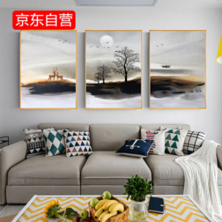 美誉度 装饰画 欧式挂画 沙发客厅背景墙壁画 简欧北欧美式风格墙画 鹿三联幅 50*70