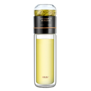 物生物(RELEA)玻璃杯 茶水分离杯男女泡茶杯创意便携水杯花茶杯子过滤随手杯 茶时琉璃黑 300ML