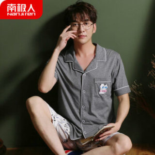 南极人睡衣男夏季纯棉短袖短裤男士薄款全棉情侣睡衣女士家居服套装NAS5X20111JD-11 1901男印花灰色短袖XXXL