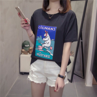 萱旎(XuanNi)大码短袖T恤女2019春夏新品 韩版胖妹妹ins原宿BF风宽松百搭上衣潮 MDFS9109 黑色 L