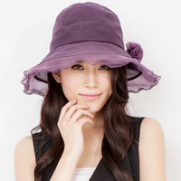 乐为 comme lavie 乐为女士真丝遮阳帽子春天夏季桑蚕丝帽春天淑女帽15FB209 紫色 均码