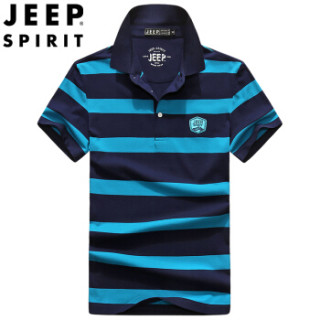 吉普 JEEP 短袖t恤男2019新款春夏季商务休闲半袖翻领polo衫上衣韩版修身男装XW82 蓝色 L