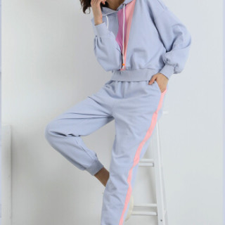 JOY OF JOY 京东女装2019春夏新款时尚卫衣套装女休闲连帽运动服两件套 JWWY193692 蓝色 2XL