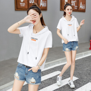 莉夏乐 2019夏季新品女装T恤女短袖韩版女装宽松休闲体恤短款上衣 HZ5052-1090 白色 M