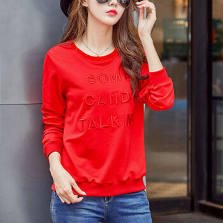 Halo Queen2019春季新款女装韩版刺绣字母套头圆领t恤女士卫衣A6819200237 ,红色 L