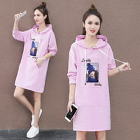 AUDDE 2019春季新款女装新品休闲中长款卫衣女韩版套头连帽印花外套学生上衣 HZD75-0042 浅紫 XL