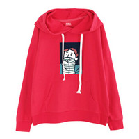 南极人（Nanjiren）卫衣女宽松百搭长袖上衣时尚连帽卡通印花卫衣 加绒款红色 L