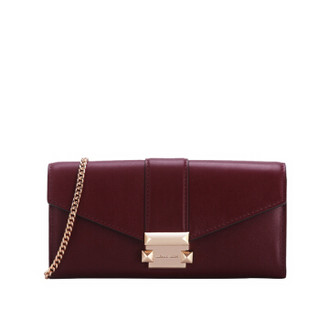 MICHAEL KORS 迈克·科尔斯  女包Whitney系列 大号暗酒红色皮质链式钱夹 32H8GWHC7L OXBLOOD