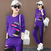 AUDDE 2019春季新款女装新品卫衣女套装韩版休闲运动服时尚宽松卫衣大码两件套 HZCZ4028-8111 紫色 S