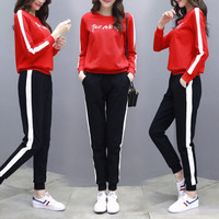 麦肯麒 2019春季新款女装新品休闲运动套装宽松圆领卫衣两件套 zx4362-707 红色 XL
