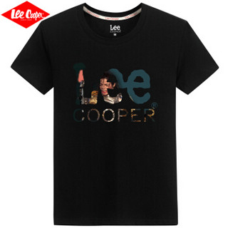 Lee Cooper   短袖T恤2019青年男士短袖体恤简约百搭宽松时尚休闲款 绿舞Lee  黑色 2XL