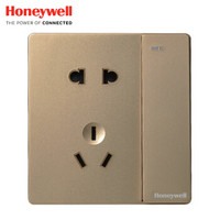 霍尼韦尔（honeywell）开关插座面板 10A一开五孔带开关插座 境尚系列 金色