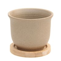 世纪奥桥 肉肉花盆 陶瓷创意花盆 素烧粗陶盆器 简约手工小花盆 短身广口拇指花盆含木托 WY4007