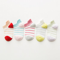 馨颂 儿童袜子女童夏季网眼短筒船袜五双装套装 S115F2 网纹彩条 18-20(L)(8-10岁)