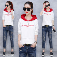 AUDDE 2019春季新款女装新品卫衣女学生宽松短款套头连帽卫衣青少年女孩外套女帽衫 HZ5052-8966 白色 M