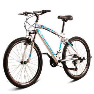 豪健自行车24速变速山地车26寸高碳钢减震单车男女白蓝