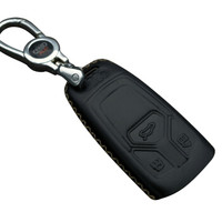 车达品19款奥迪汽车钥匙包 新A4L Q5L Q7 A5 S5 TT真皮钥匙套汽车用钥匙扣奥迪新Q7智能黑